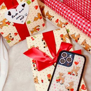 Oh Deer and Red Gingham Hearts Gift Wrap - 2 Pack